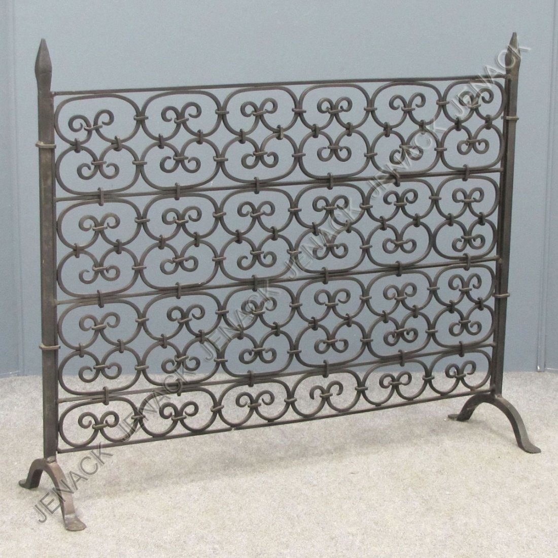 MANNER OF OSCAR BACH, WROUGHT IRON FIREPLACE SCREEN: MANNER OF OSCAR BACH, WROUGHT IRON FIREPLACE SCREEN. HEIGHT 32"; WIDTH 39"