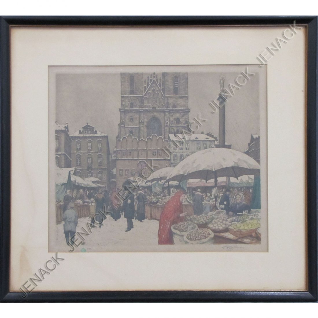TAVIK FRANTISEK SIMON (CZECH 1877-1942), ETCHING : TAVIK FRANTISEK SIMON (CZECH 1877-1942), ETCHING AND AQUATINT, PARIS MARKET IN WINTER, SIGNED #115. PLATE 13 X 15 1/2"; FRAMED AND GLAZED-21 X 23 1/2"