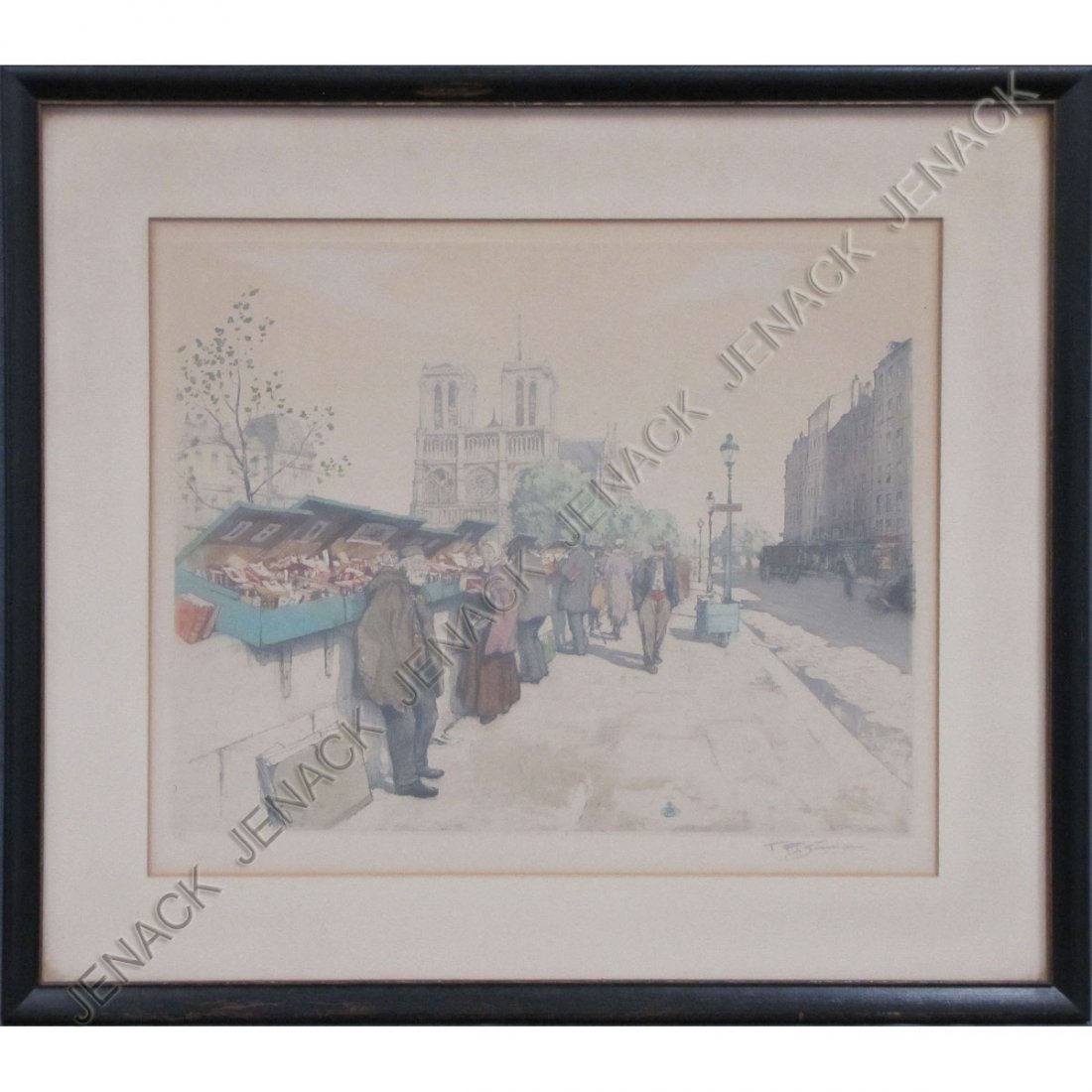 TAVIK FRANTISEK SIMON (CZECH 1817-1942), ETCHING : TAVIK FRANTISEK SIMON (CZECH 1817-1942), ETCHING AND AQUATINT, BOOK VENDORS ALONG THE SEINE, SIGNED #193. PLATE 11 1/2 X 14 1/2"; FRAMED AND GLAZED-18 1/2 X 21"