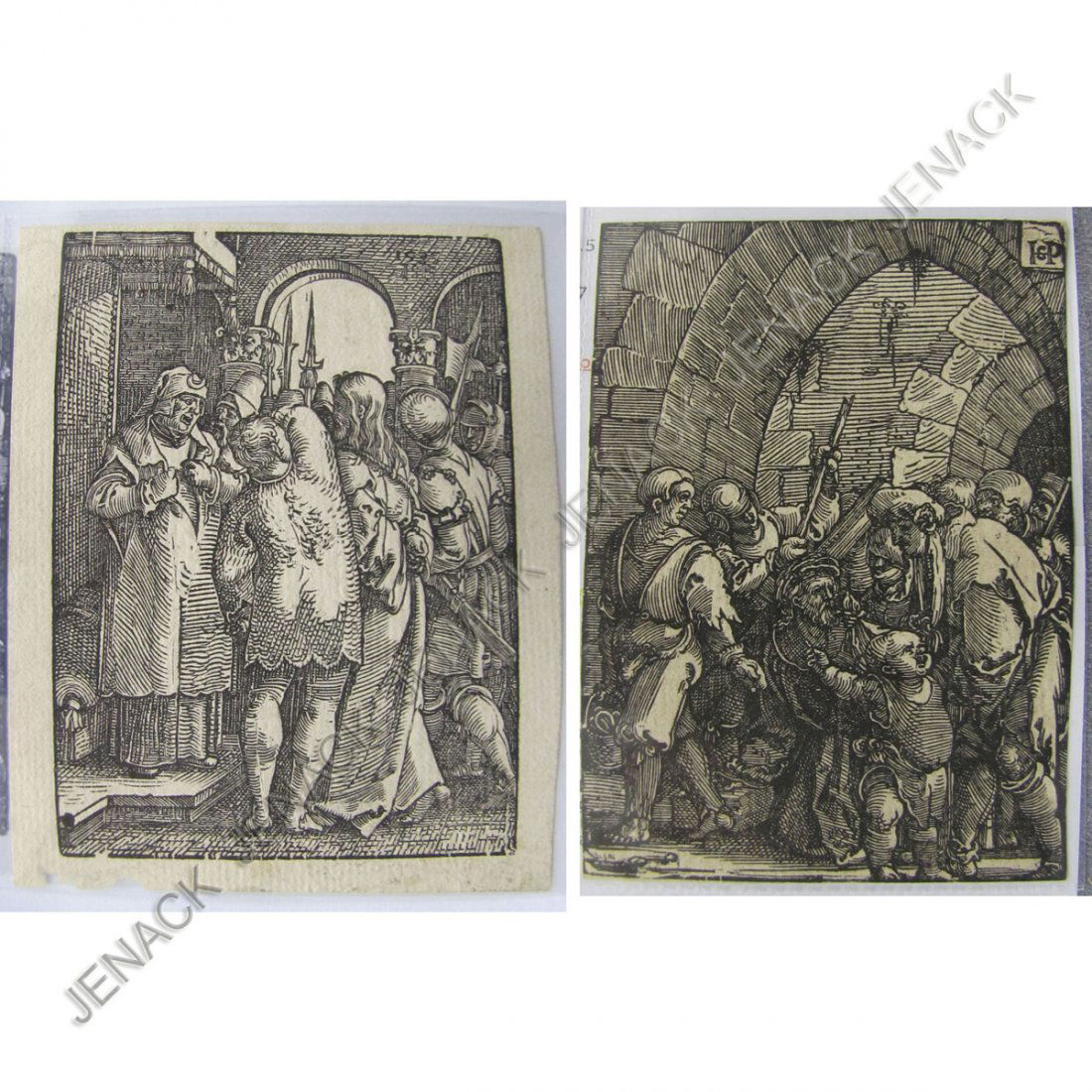 HANS SEBALD BEHAM (GERMAN 1500-1550): HANS SEBALD BEHAM (GERMAN 1500-1550), LOT (2) WOODCUTS INCLUDING CHRISTUS VOR KAIPHAS, C.1535, IMAGE 4 7/8 X 3 3/8" AND CHRIST BEARING THE CROSS, C.1520, 5 X 3 3/8"