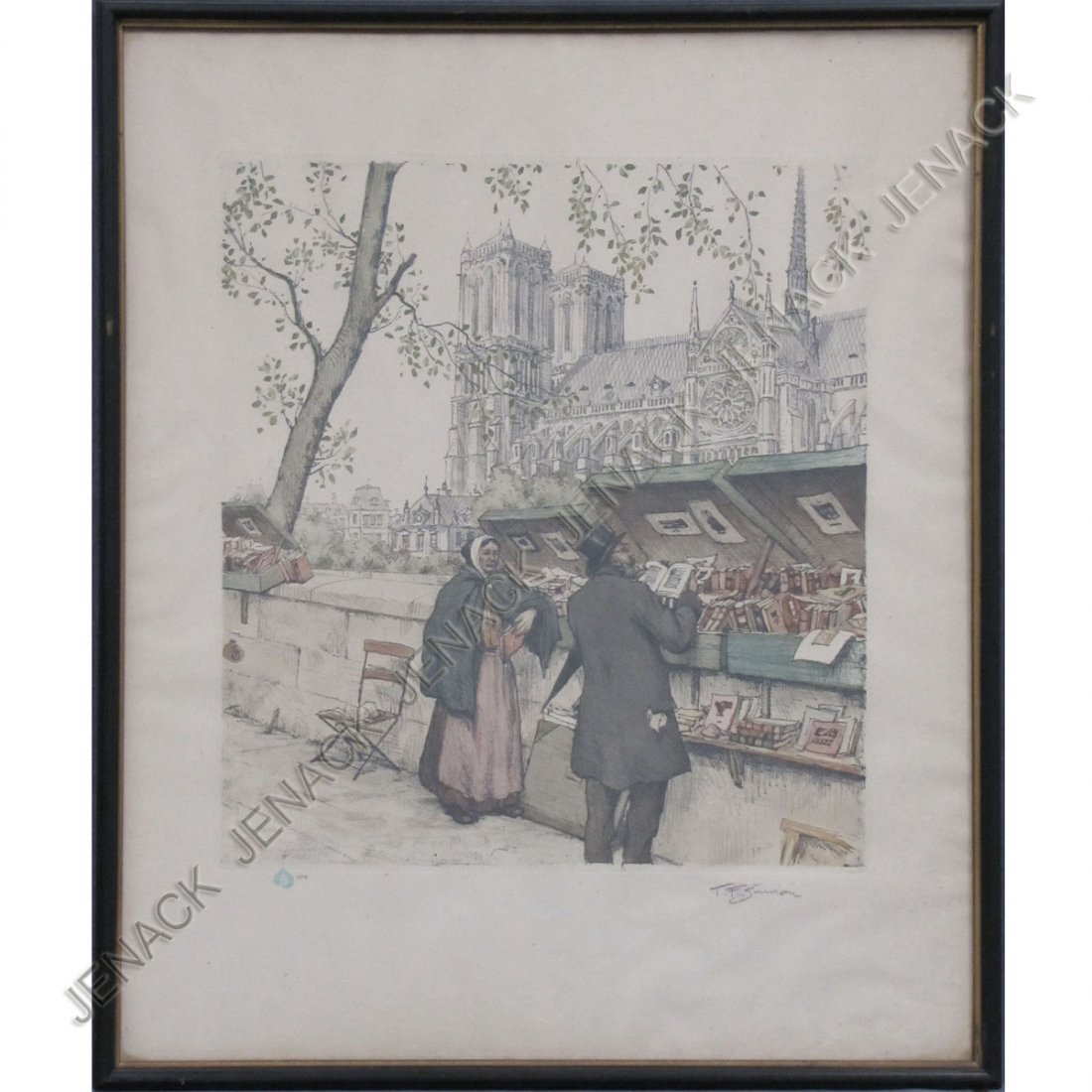 TAVIK FRANTISEK SIMON (CZECH 1817-1942), ETCHING : TAVIK FRANTISEK SIMON (CZECH 1817-1942), ETCHING AND AQUATINT, BOOK VENDORS BY NOTRE DAME, SIGNED #254. PLATE 13 3/8 X 12 1/2"; FRAMED AND GLAZED-20 X 17"