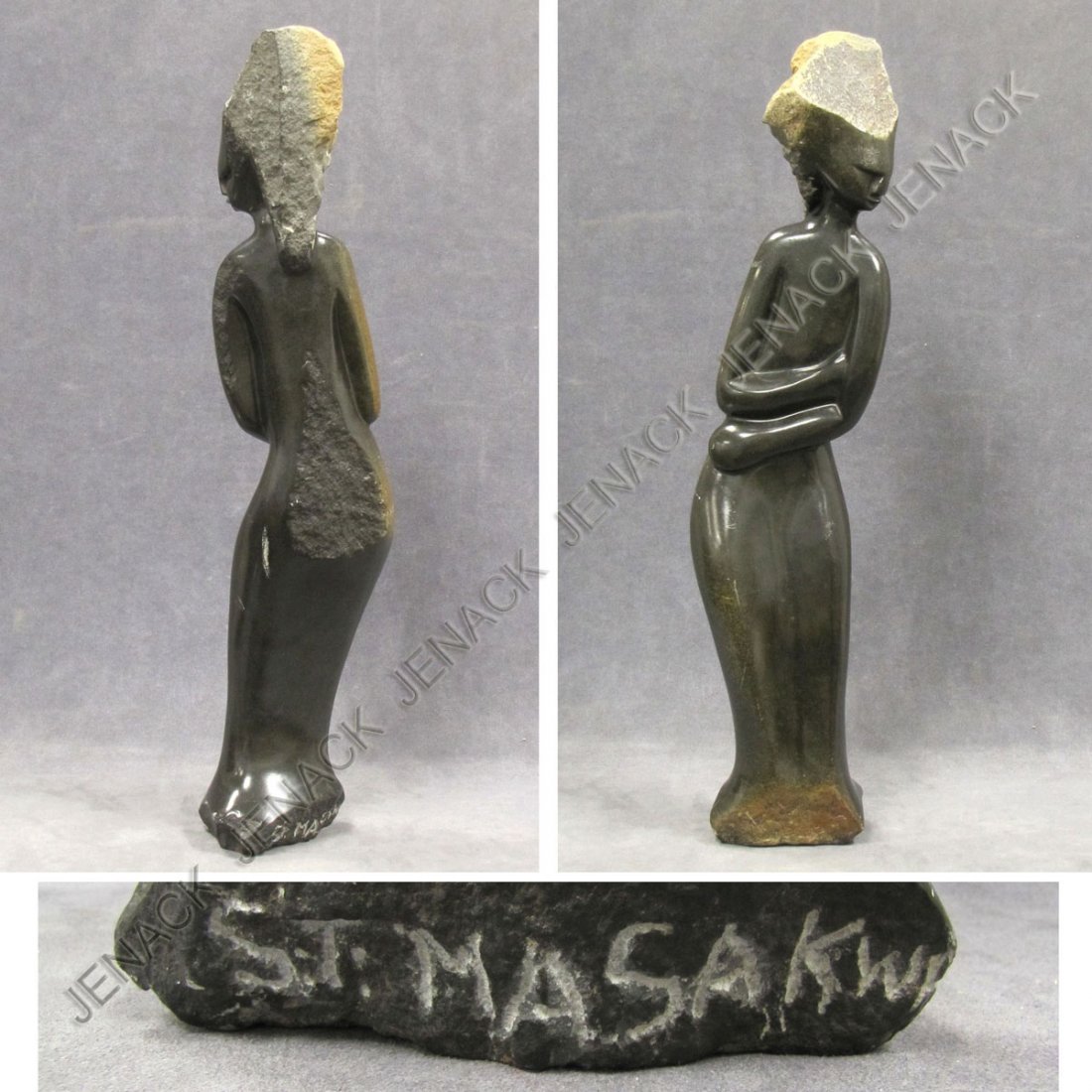 MODERNIST SCHOOL (20TH CENTURY): MODERNIST SCHOOL (20TH CENTURY), POLISHED HARD STONE, FIGURE OF A WOMAN. HEIGHT 27 1/2"