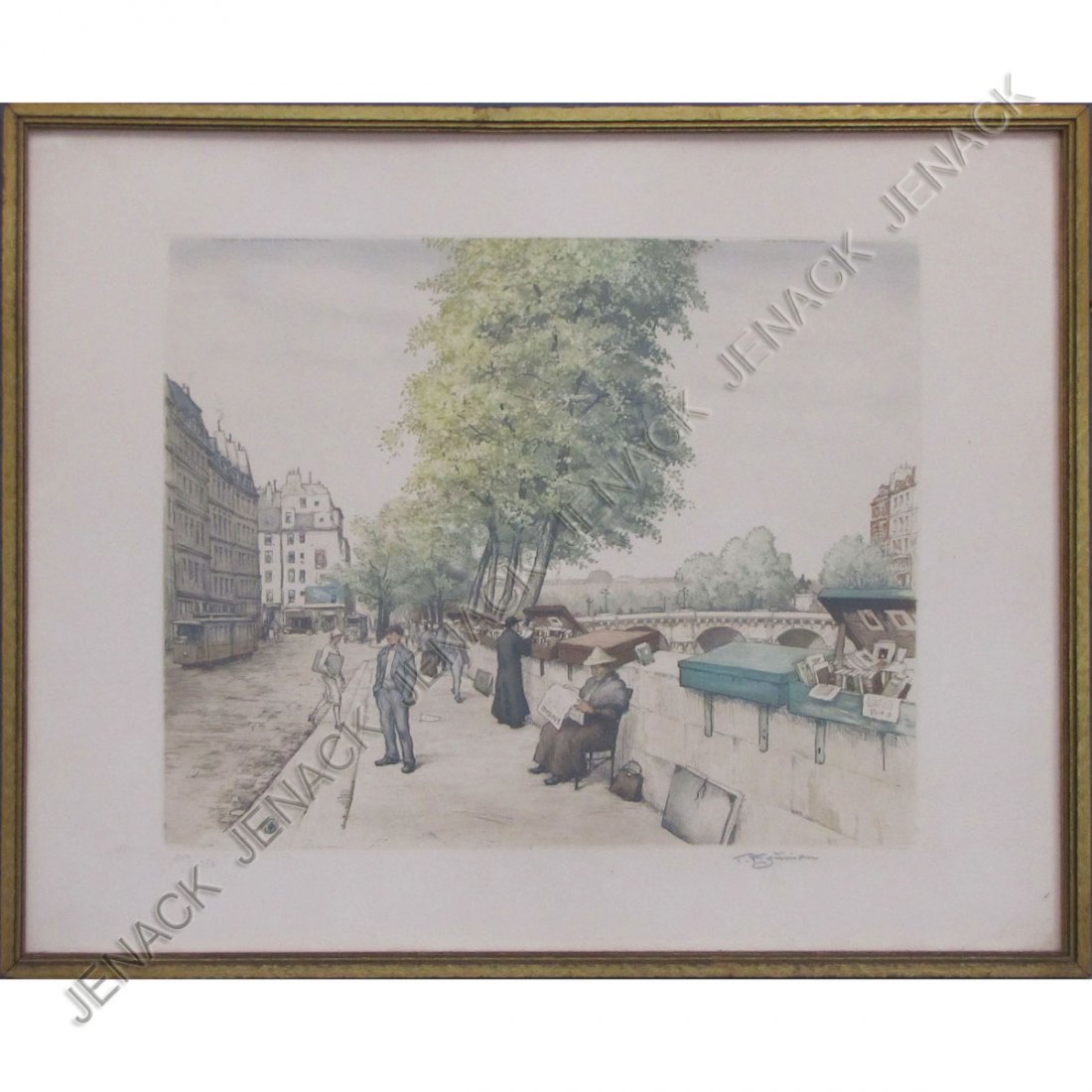 TAVIK FRANTISEK SIMON (CZECH 1817-1942), ETCHING : TAVIK FRANTISEK SIMON (CZECH 1817-1942), ETCHING AND AQUATINT, BOOK VENDORS ALONG THE SEINE, SIGNED #219/350. PLATE 12 1/4 X 15 1/2"; FRAMED AND GLAZED-17 3/4 X 22 1/4"