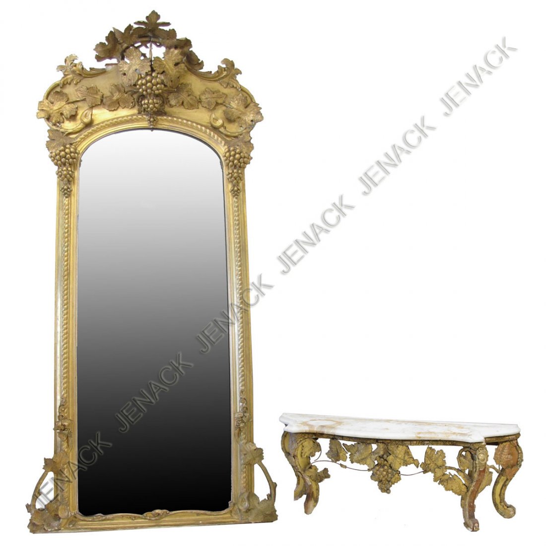 VICTORIAN CARVED AND GILT PIER MIRROR: VICTORIAN CARVED AND GILT PIER MIRROR WITH MARBLE TOP BASE, 19TH CENTURY. HEIGHT 104"; WIDTH 30" (LOSSES/OLD REPAIRS)