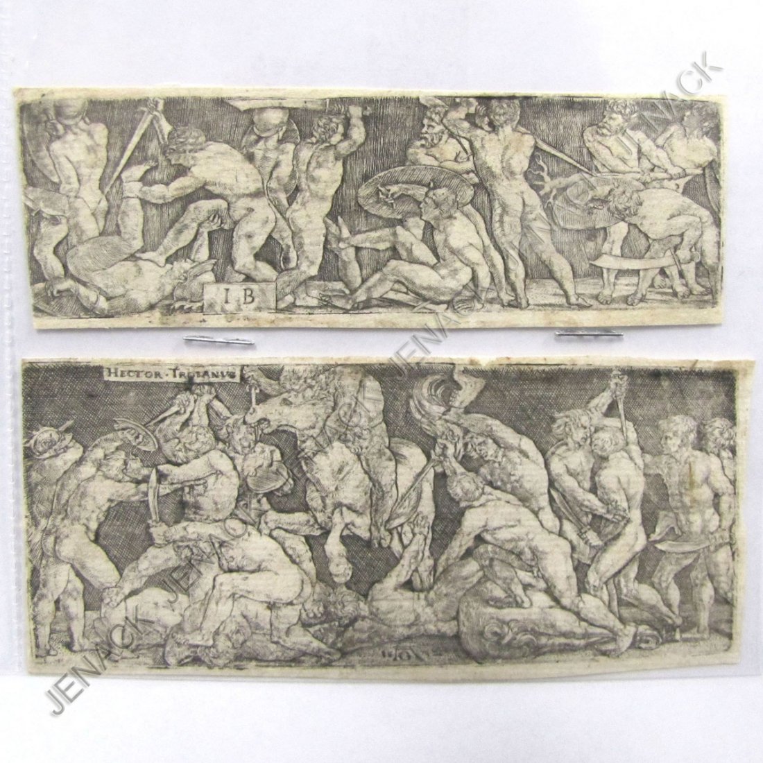 BARTHEL BEHAM (GERMAN 1502-1540): BARTHEL BEHAM (GERMAN 1502-1540), LOT (2) ENGRAVINGS, BATTLE SCENES, SIGNED. 1 5/8 X 4 7/8" & 2 3/8 X 5 1/8"