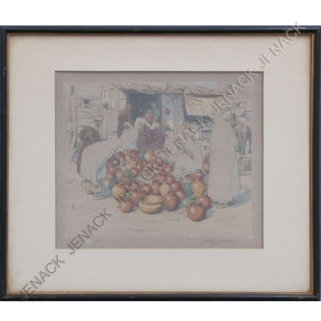 TAVIK FRANTISEK SIMON (CZECH 1817-1942), ETCHING : TAVIK FRANTISEK SIMON (CZECH 1817-1942), ETCHING AND AQUATINT, ARAB POTTERY VENDOR, SIGNED #218. PLATE 9 1/2 X 11 1/2"; FRAMED AND GLAZED-16 3/4 X 19 1/4"