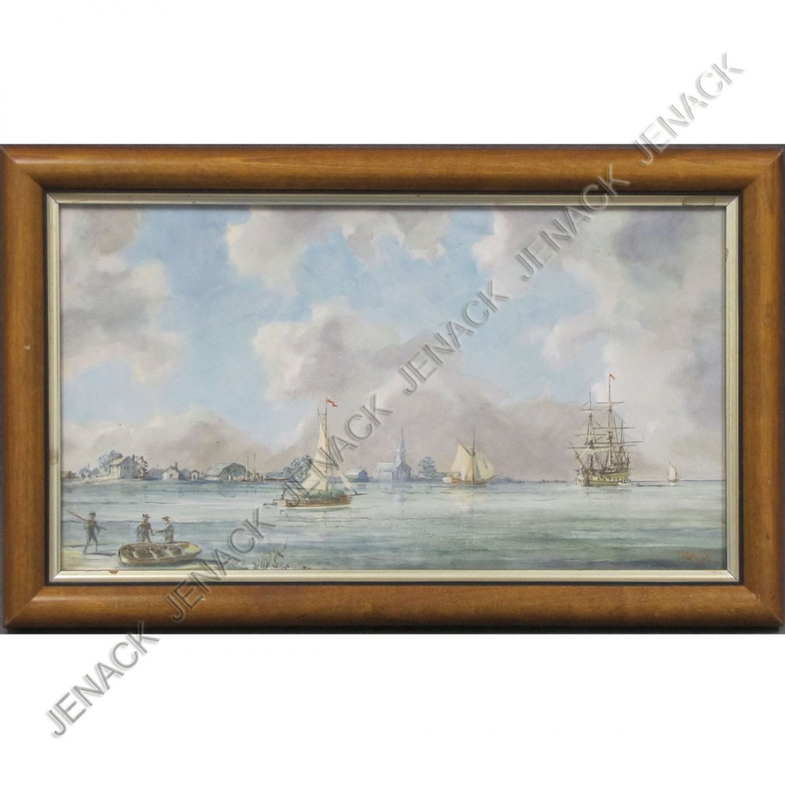 JOSEPH HUNT (AMERICAN CT 1912-), OIL ON PANEL : JOSEPH HUNT (AMERICAN CT 1912-), OIL ON PANEL, "STONINGTON HARBOR", SIGNED AND TITLED. 7 X 12"; FRAMED 8 1/2 X 13 1/2"