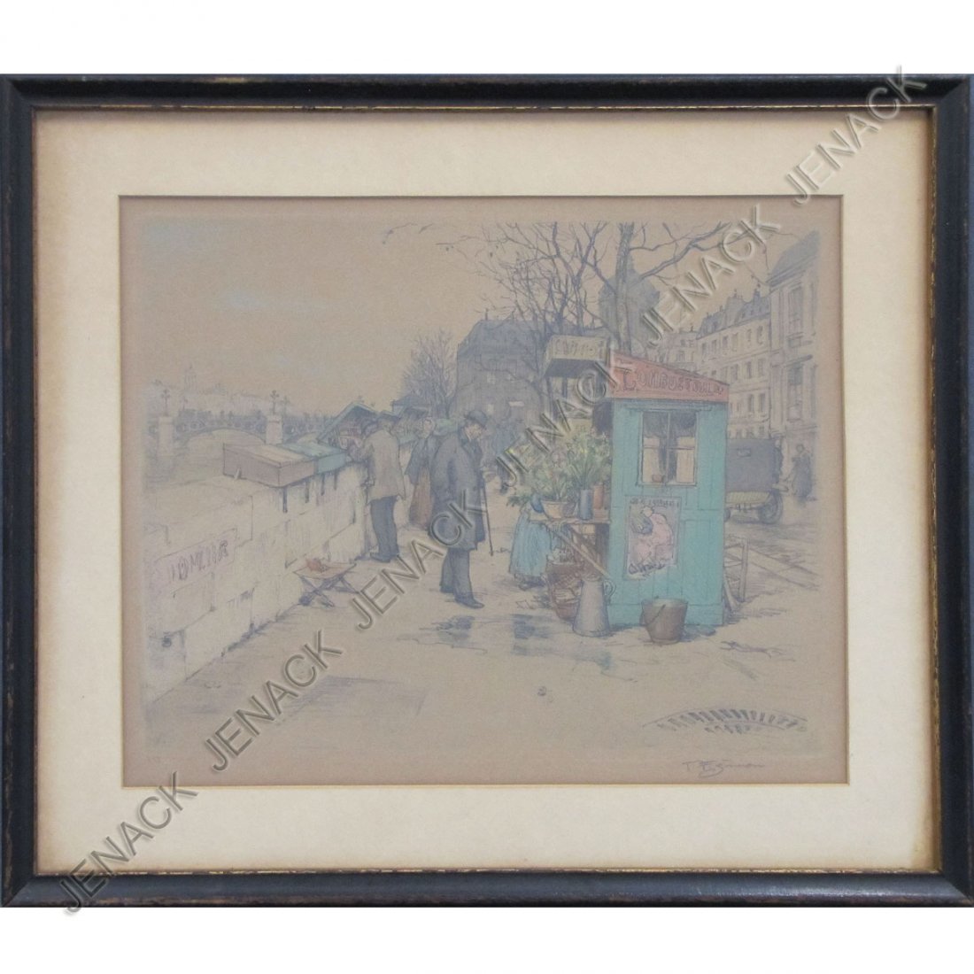 TAVIK FRANTISEK SIMON (CZECH 1877-1942), ETCHING : TAVIK FRANTISEK SIMON (CZECH 1877-1942), ETCHING AND AQUATINT, FLOWER VENDOR ALONG THE SEINE, SIGNED #258. PLATE 11 1/2 X 14 1/2"; FRAMED AND GLAZED-18 X 20 1/2"