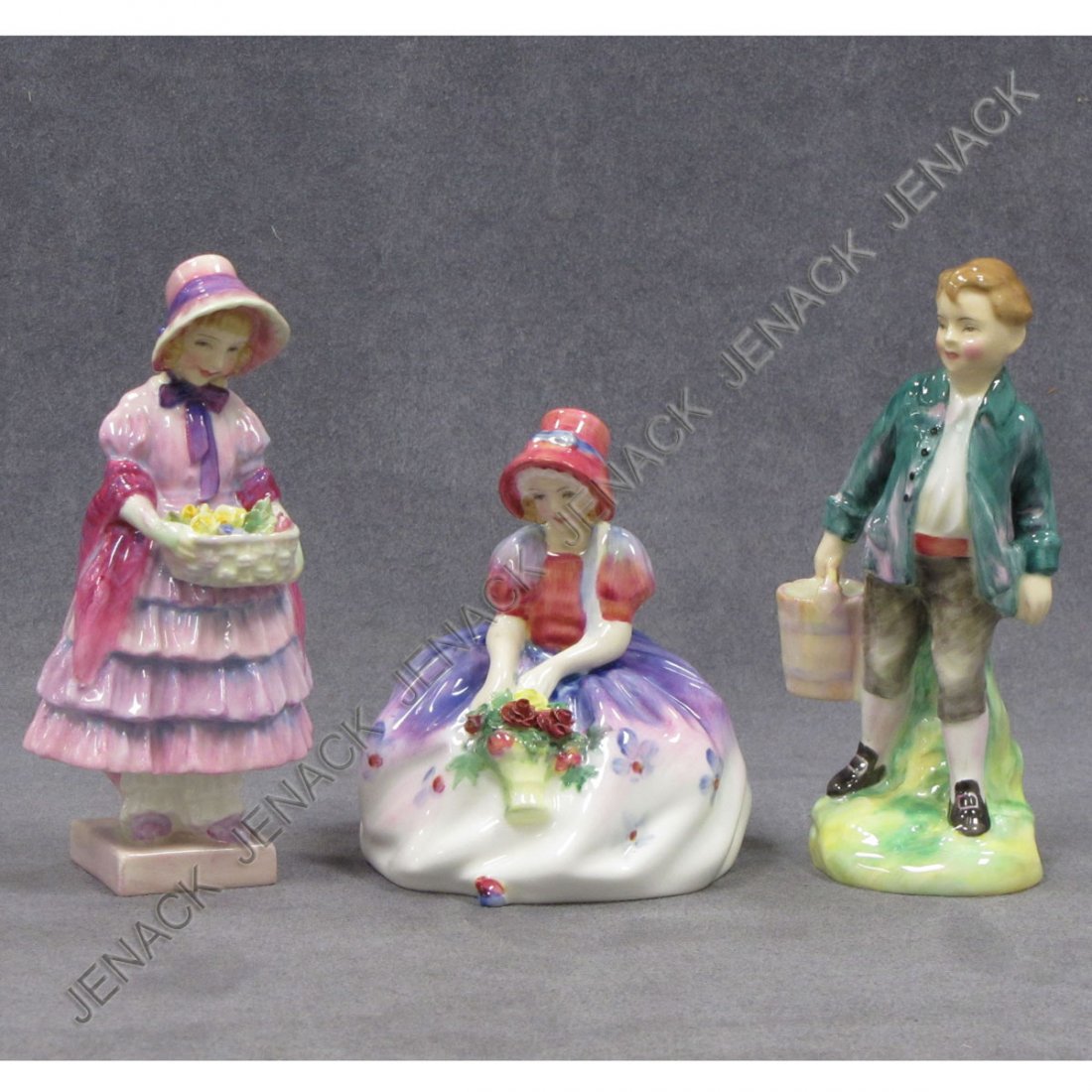 LOT (3) ROYAL DOULTON PORCELAIN INCLUDING GRETA: LOT (3) ROYAL DOULTON PORCELAIN INCLUDING GRETA, HN1485, HEIGHT 5 1/2"; MONICA, HN1467, HEIGHT 4"; AND JACK, HN2060, HEIGHT 5 1/2"