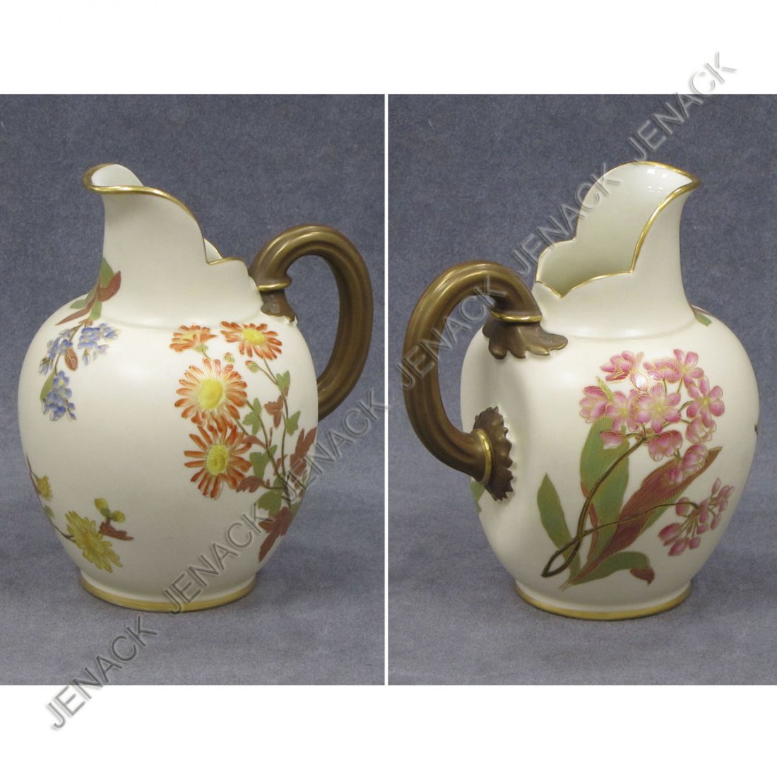 ROYAL WORCESTER DECORATED PORCELAIN PITCHER, #1094: ROYAL WORCESTER DECORATED PORCELAIN PITCHER, #1094. HEIGHT 6 1/2"