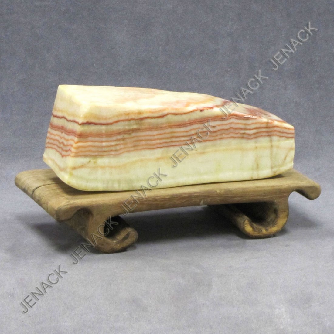CHINESE "BACON STONE" SCHOLAR'S ROCK WITH STAND : CHINESE "BACON STONE" SCHOLAR'S ROCK WITH STAND. LENGTH 11"