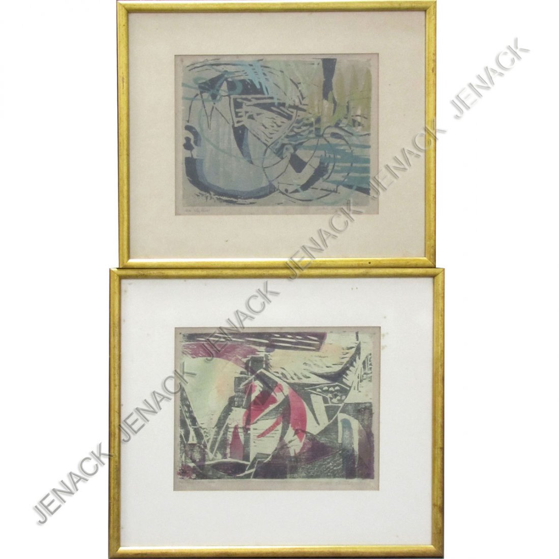 BEULAH STEVENSON (AMERICAN 1890-1965): BEULAH STEVENSON (AMERICAN 1890-1965), LOT (2) LINOCUTS INCLUDING "SEA RHYTHM", SIGNED AND TITLED. SIGHT 10 X 12 1/2"; FRAMED AND GLAZED-17 X 20"