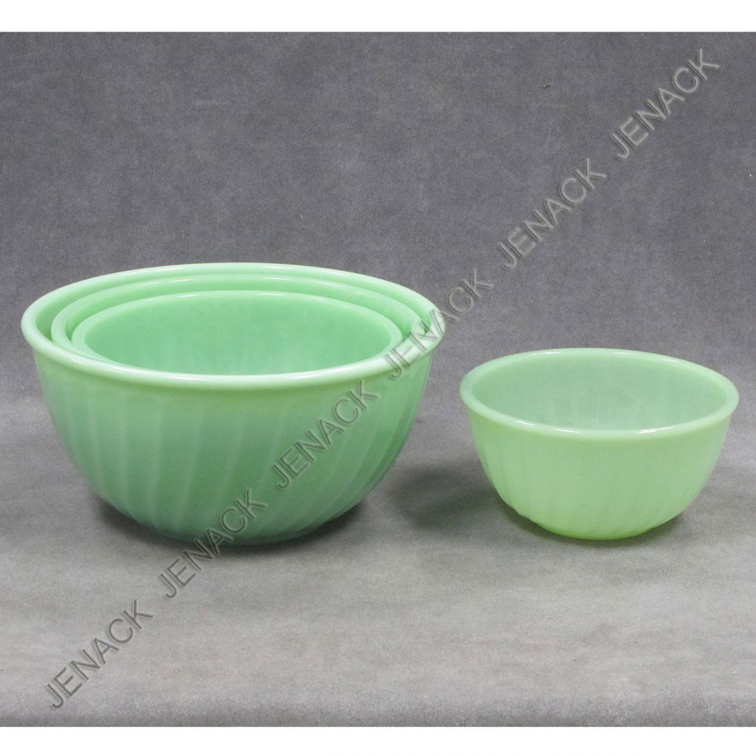 SET (4) FIRE KING JADEITE SWIRL NESTING BOWL SET: SET (4) FIRE KING JADEITE SWIRL NESTING BOWL SET. DIAMETER 6 -9"