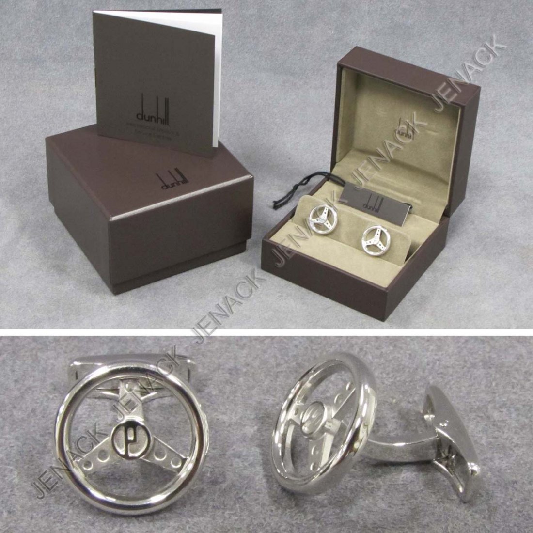 DUNHILL STERLING SILVER STEERING WHEEL CUFFLINKS: PAIR DUNHILL STERLING SILVER STEERING WHEEL CUFFLINKS. O.354 OZT. BOXED
