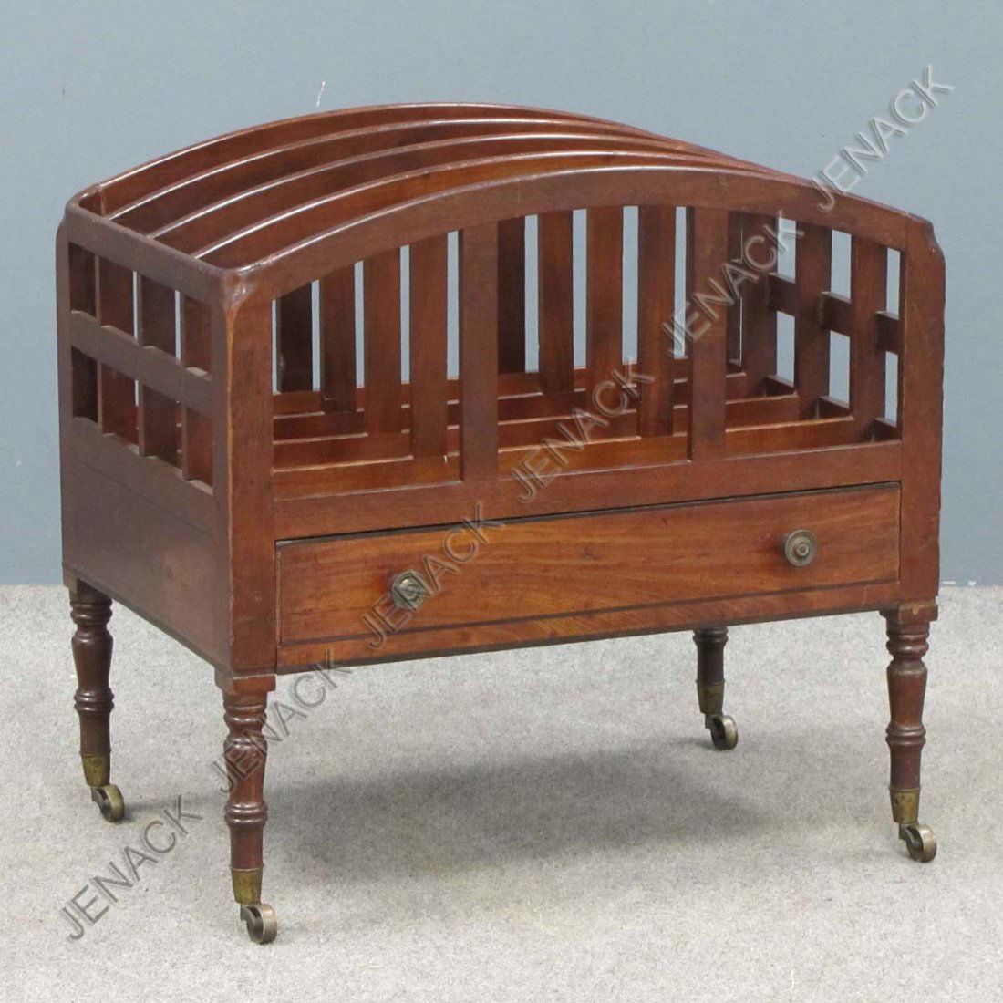 REGENCY CARVED AND INLAID MAHOGANY CANTERBURY: REGENCY CARVED AND INLAID MAHOGANY CANTERBURY. HEIGHT 20"; WIDTH 21"