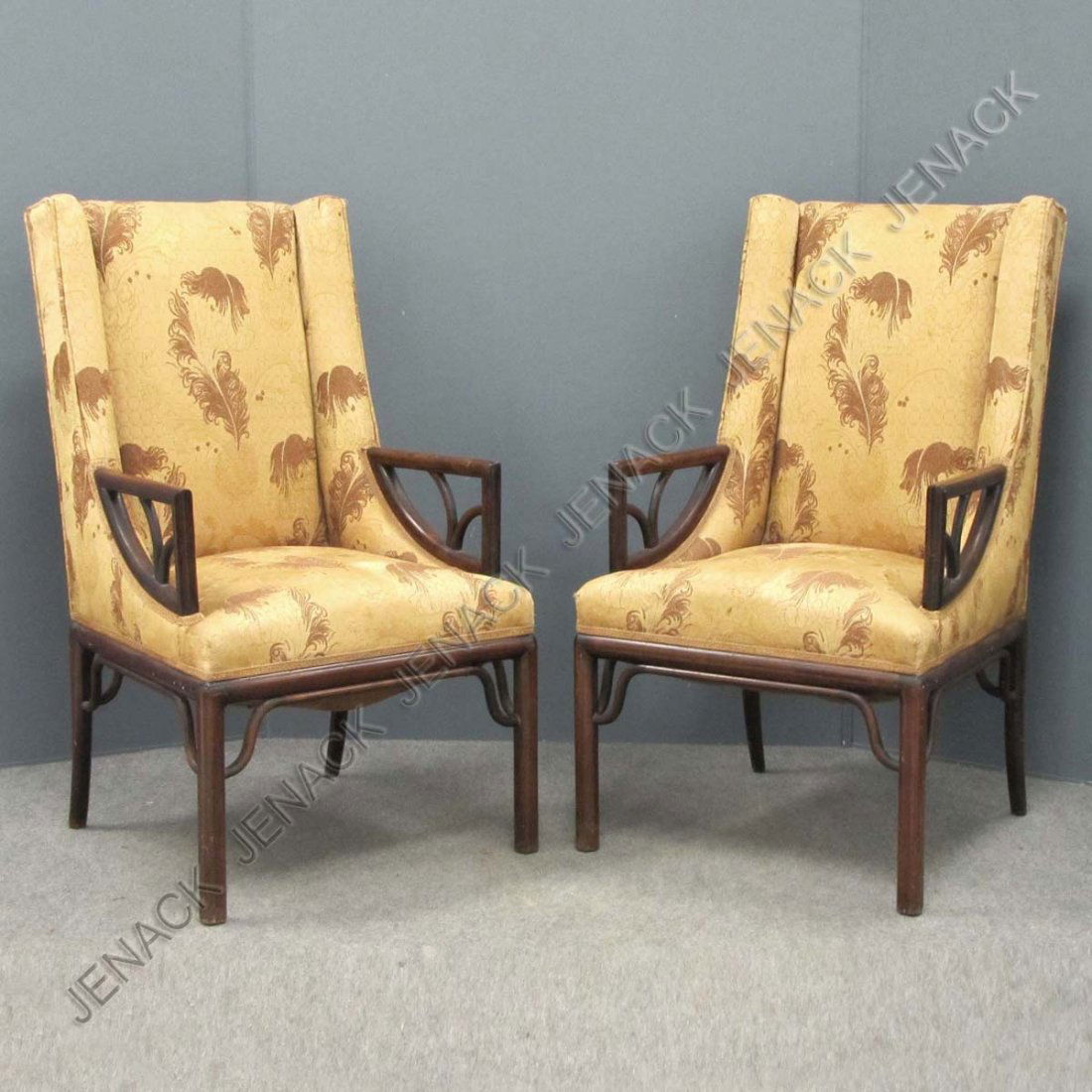 PAIR KITTINGER CHINESE CHIPPENDALE ARMCHAIRS: PAIR KITTINGER CHINESE CHIPPENDALE STYLE MAHOGANY ARMCHAIRS (UNSIGNED)