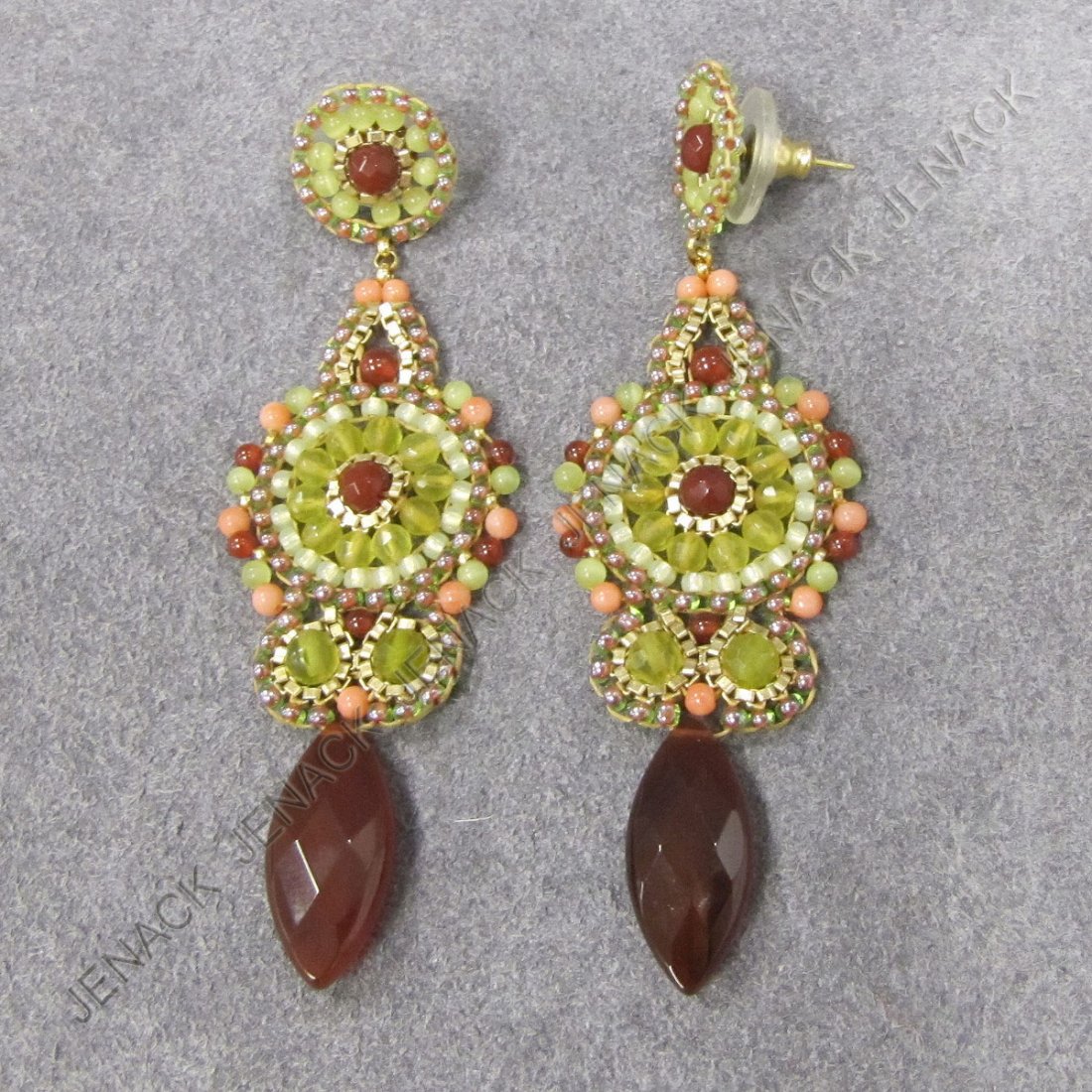 PAIR GOLD FILLED MIGUEL ASES DROP-EARRINGS: PAIR GOLD FILLED MIGUEL ASES DROP-EARRINGS WITH CARNELIAN. LENGTH 3"