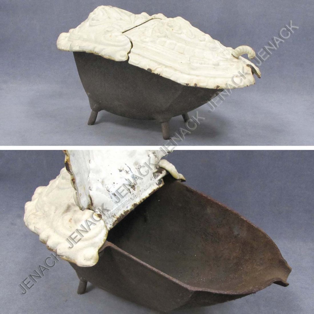CONTINENTAL ENAMELED CAST IRON COAL HOD: CONTINENTAL ENAMELED CAST IRON COAL HOD, 19/20TH CENTURY. HEIGHT 12; LENGTH 20"