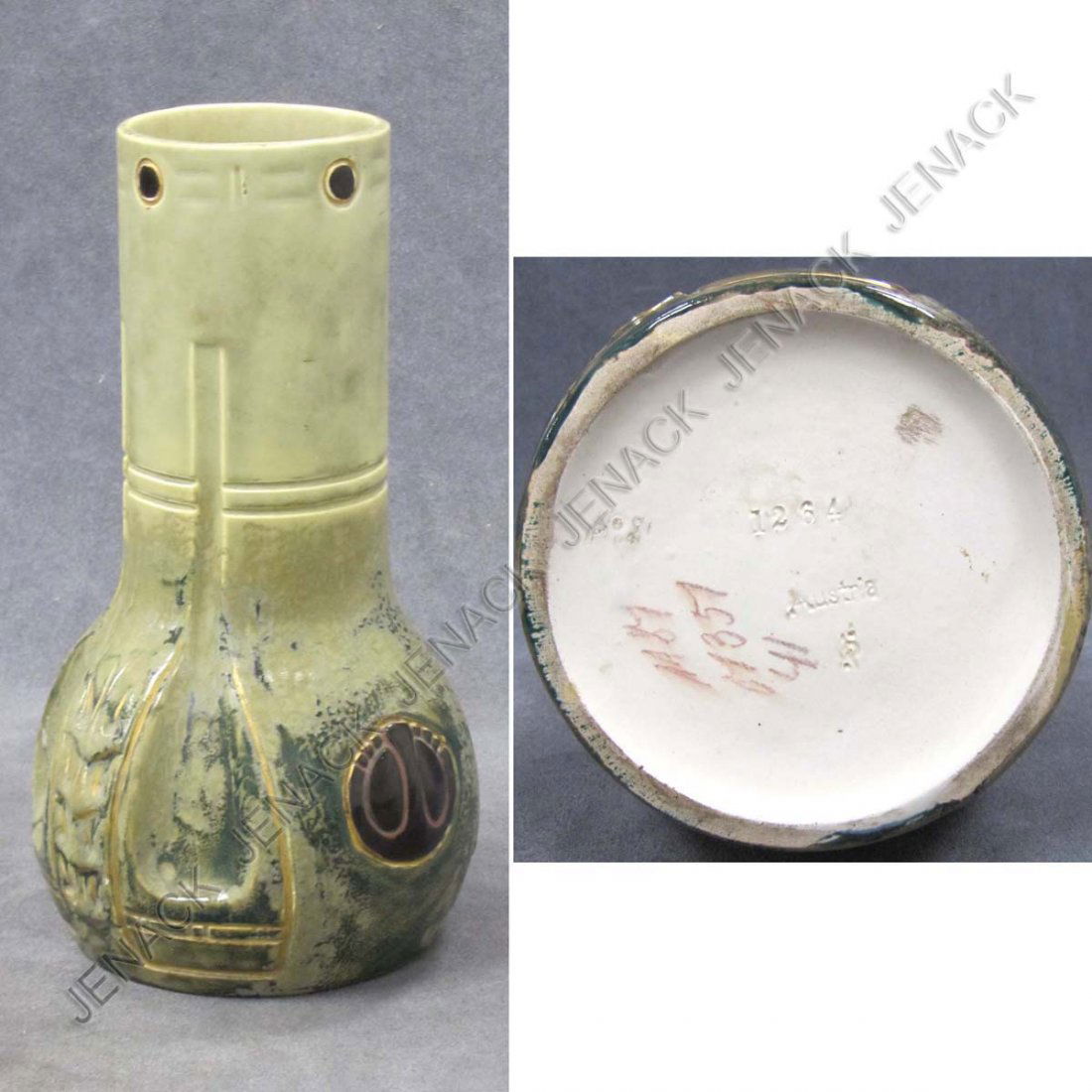 AUSTRIAN ART NOUVEAU POTTERY VASE: AUSTRIAN ART NOUVEAU POTTERY VASE (POSSIBLY AMPHORA), C.1900. HEIGHT 9 1/4"