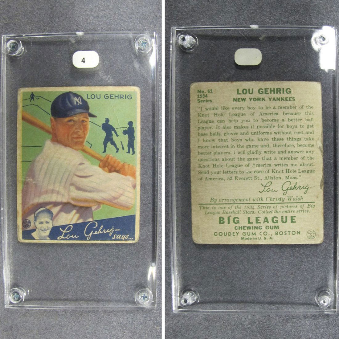 1934 GOUDEY, LOU GEHRIG #61 BASEBALL CARD (VG): 1934 GOUDEY, LOU GEHRIG #61 BASEBALL CARD (VG)
