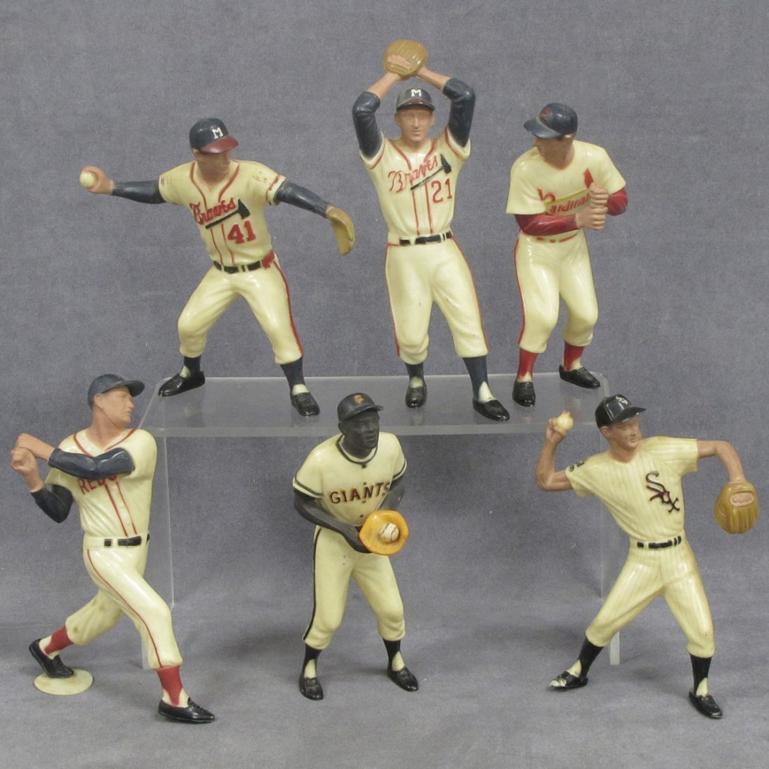LOT (6) ASSORTED HARTLAND FIGURES INCLUDING MAYS: LOT (6) ASSORTED HARTLAND FIGURES INCLUDING WILLIE MAYS, TED WILLIAM, EDDIE MATHEWS, WARREN SPAHN, STAN MUSIAL, NELLIE FOX, C.1963