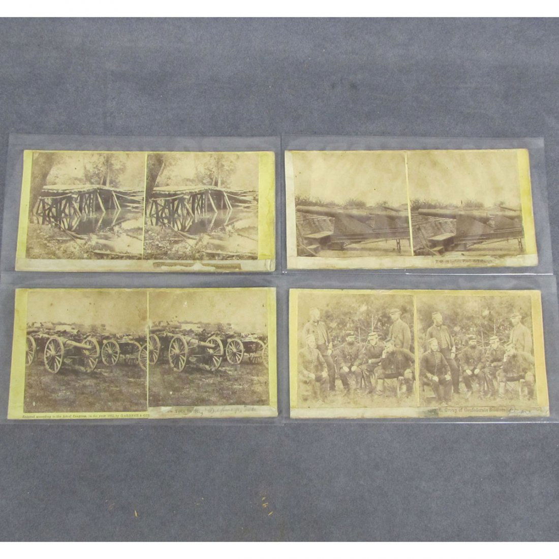 LOT (4) CIVIL WAR STEREOPTIC VIEWS: LOT (4) CIVIL WAR STEREOPTIC VIEWS, ALEXANDER GARDNER'S GALLERY-PHOTOGRAPHER JAMES F. GIBSON INCLUDING CONFEDERATES