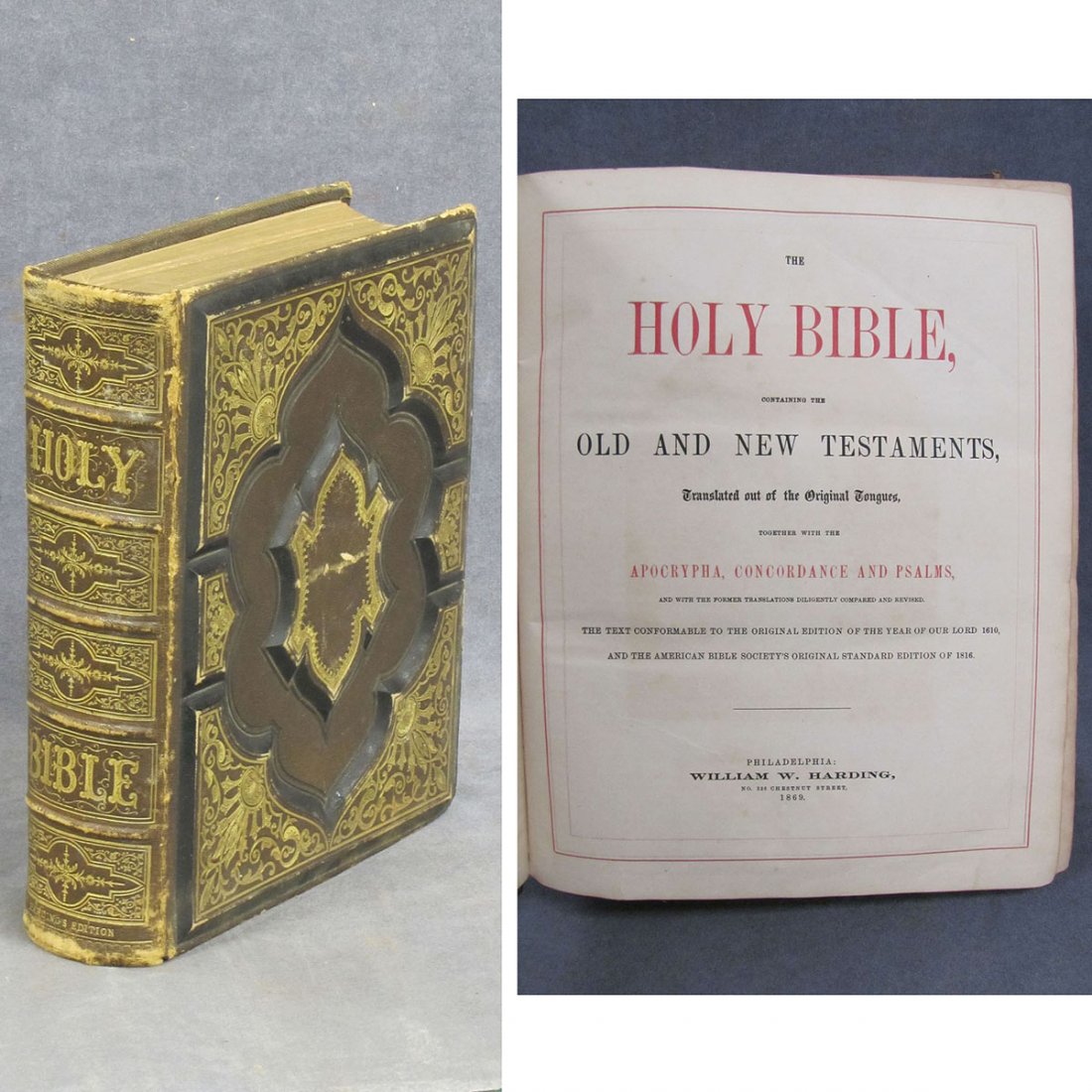 VICTORIAN LEATHER BOUND BIBLE WITH DORE' ENGRAVING: VICTORIAN LEATHER BOUND BIBLE WITH DORE' ENGRAVINGS, 1869