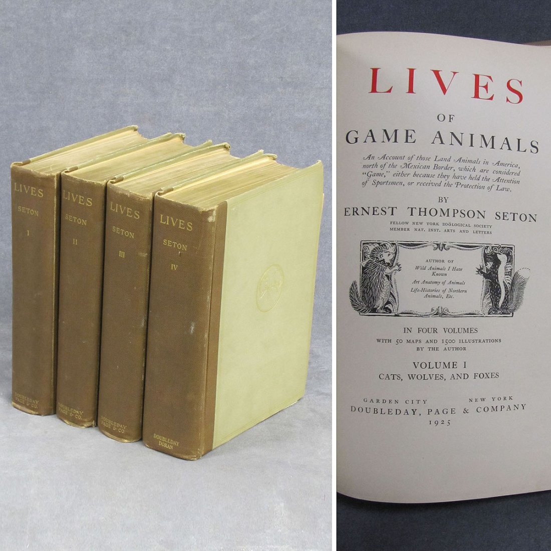 ERNEST THOMPSON SETON, SET (4) VOLUMES : ERNEST THOMPSON SETON, SET (4) VOLUMES-LIVES OF GAME ANIMALS, DOUBLEDAY, 1ST ED., 1925-28 (#32 OF 1500 LIMITED EDITION)