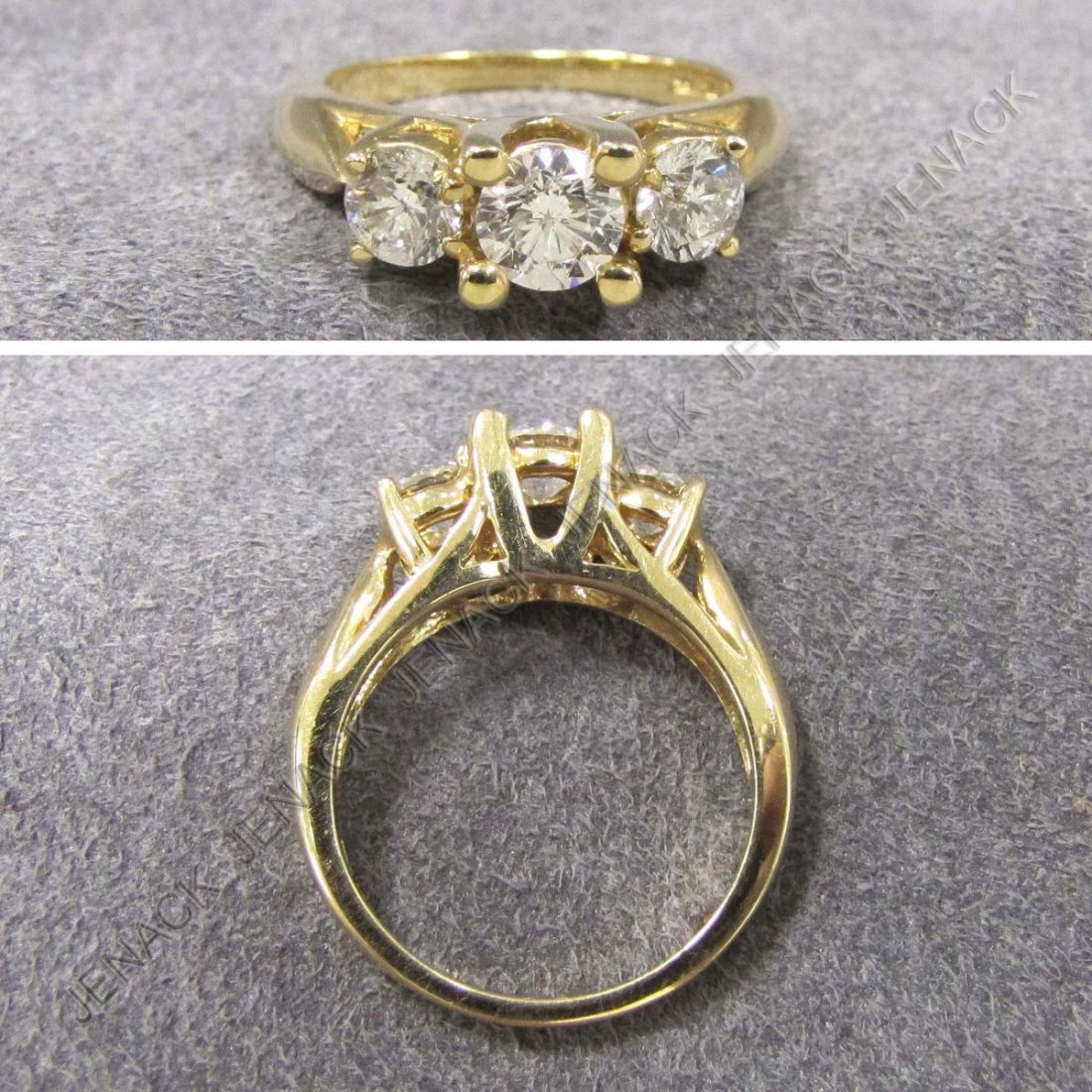 14K YELLOW GOLD 3-STONE DIAMOND RING: 14K YELLOW GOLD 3-STONE DIAMOND RING. RING SIZE 7; DIAMOND TWT 1.15 CT; GROSS WEIGHT 4.91 GRAMS