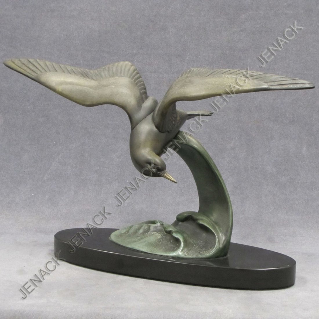 IRENEE ROCHARD (FRENCH 1906-1984), PATINATED BRASS: IRENEE ROCHARD (FRENCH 1906-1984), PATINATED BRASS SCULPTURE, SEA GULL, SIGNED, UPON A MARBLE BASE. HEIGHT 13"; LENGTH 20"