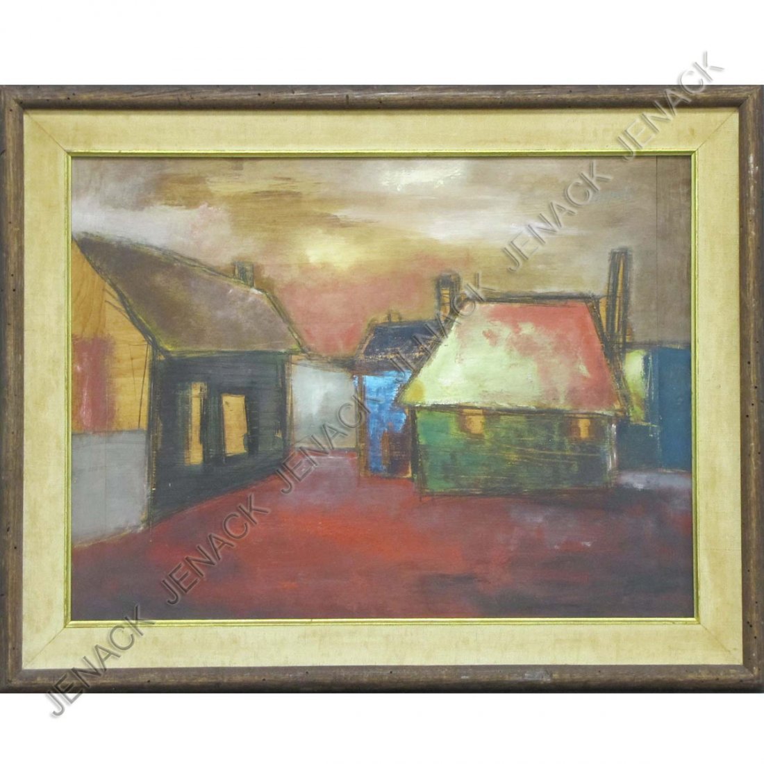 GIUSEPPE NAPOLI (ITALIAN/AMERICAN 1929-1967): GIUSEPPE NAPOLI (ITALIAN/AMERICAN 1929-1967), GOUACHE ON PANEL, "PAESAGGIO", SIGNED AND TITLED 1959. 18 X 24"; FRAMED 23 X 29"