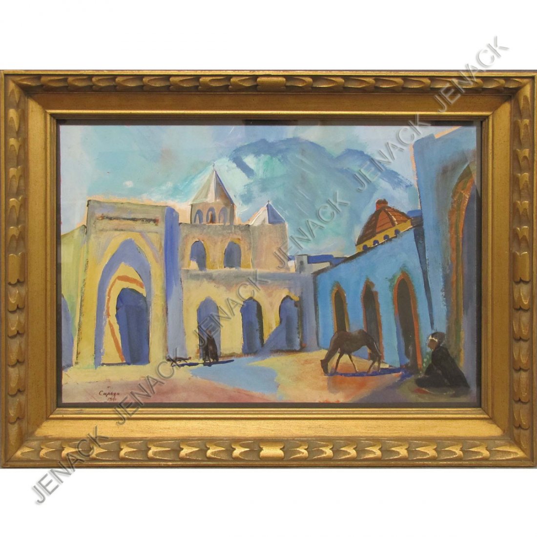 ARMENIAN SCHOOL (20TH CENTURY), GOUACHE ON PAPER : ARMENIAN SCHOOL (20TH CENTURY), GOUACHE ON PAPER, VILLAGE CHURCH, SIGNED 1944. SHEET 15 X 23"; FRAMED AND GLAZED-20 1/2 X 28 1/2"