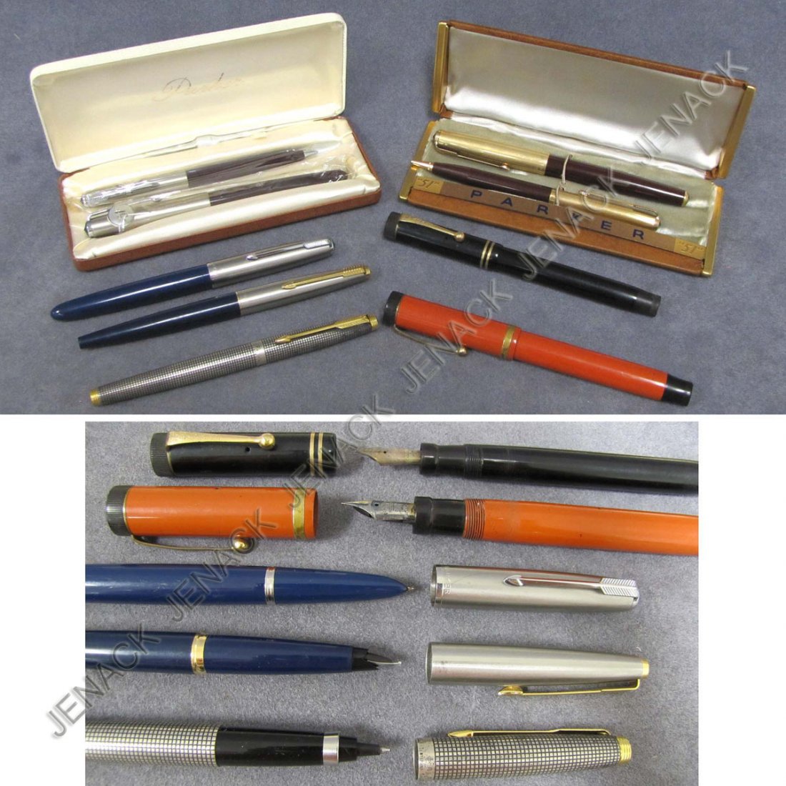 LOT (9) ASSORTED PARKER FOUNTAIN PENS & ROLLER BAL: LOT (9) ASSORTED PARKER FOUNTAIN PENS & ROLLER BALLS INCLUDING DUOFOLD SENIOR & SPECIAL; (2) PARKER #51 SETS/BOXED AND ANOTHER; #25 STERLING ROLLERBALL; #45 AEROMETRIC