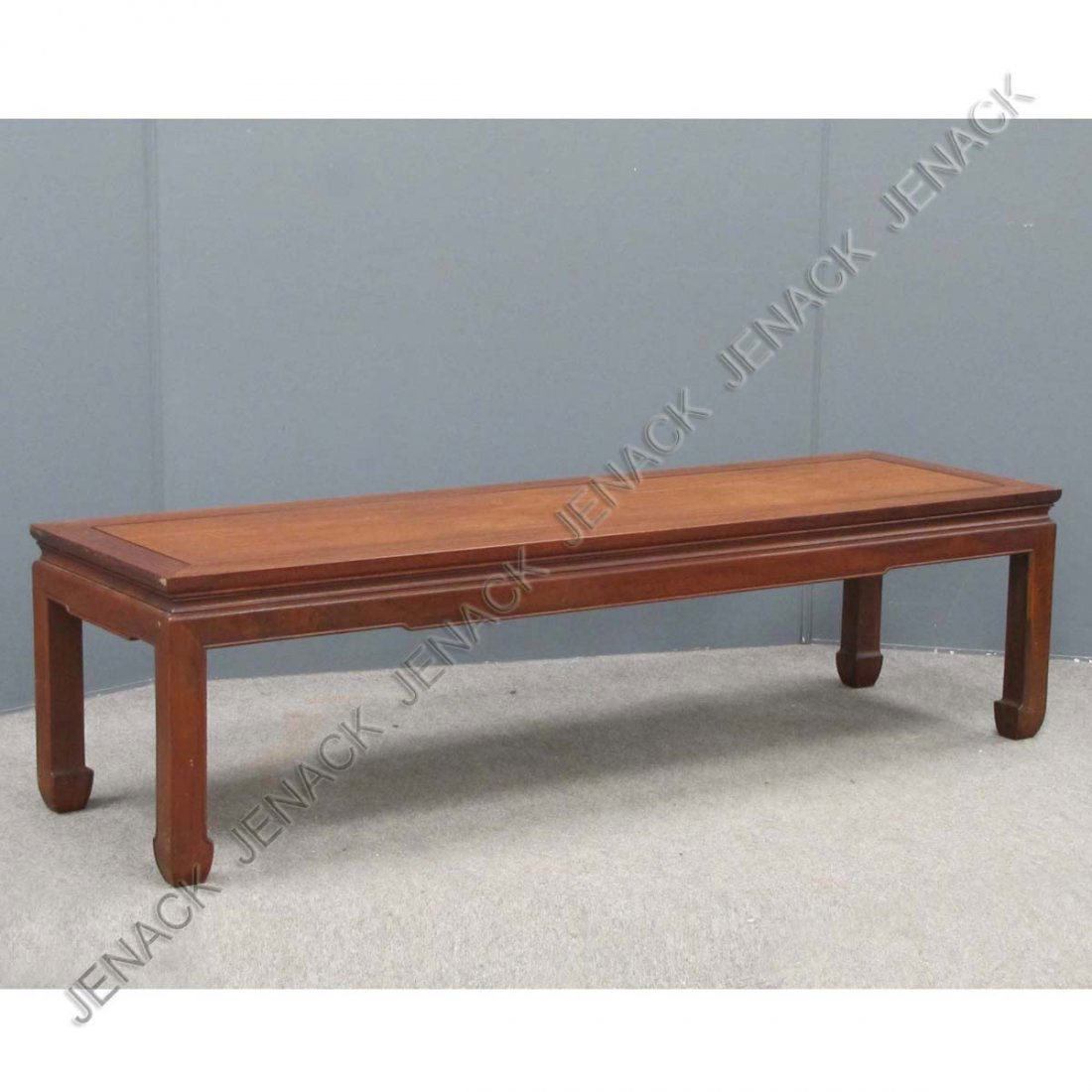 CHINESE CARVED HARDWOOD LOW TABLE: CHINESE CARVED HARDWOOD LOW TABLE. HEIGHT 16"; LENGTH 60"