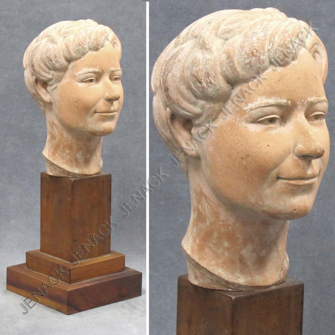 PAUL RUDIN (AMERICAN 1904-1992), TERRA COTTA : PAUL RUDIN (AMERICAN 1904-1992), TERRA COTTA BUST OF A YOUNG WOMAN, SIGNED. HEIGHT 11" WITH STAND 20"