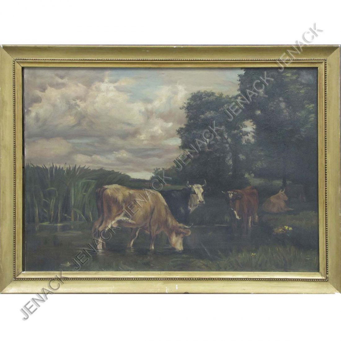 AMERICAN SCHOOL (19/20TH CENTURY), OIL ON CANVAS: AMERICAN SCHOOL (19/20TH CENTURY), OIL ON CANVAS, WATERING COWS, UNSIGNED. 15 X 20 1/2"; FRAMED 17 X 23"
