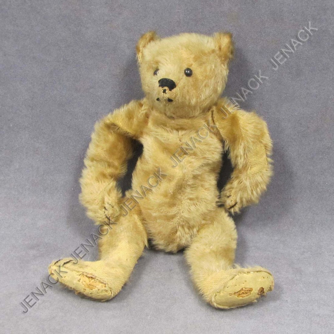 VINTAGE STEIFF TEDDY BEAR, BLANK BUTTON: VINTAGE STEIFF TEDDY BEAR, BLANK BUTTON, C.1904/06. HEIGHT 12" (OLD REPAIRS, STUFFING LOSS)