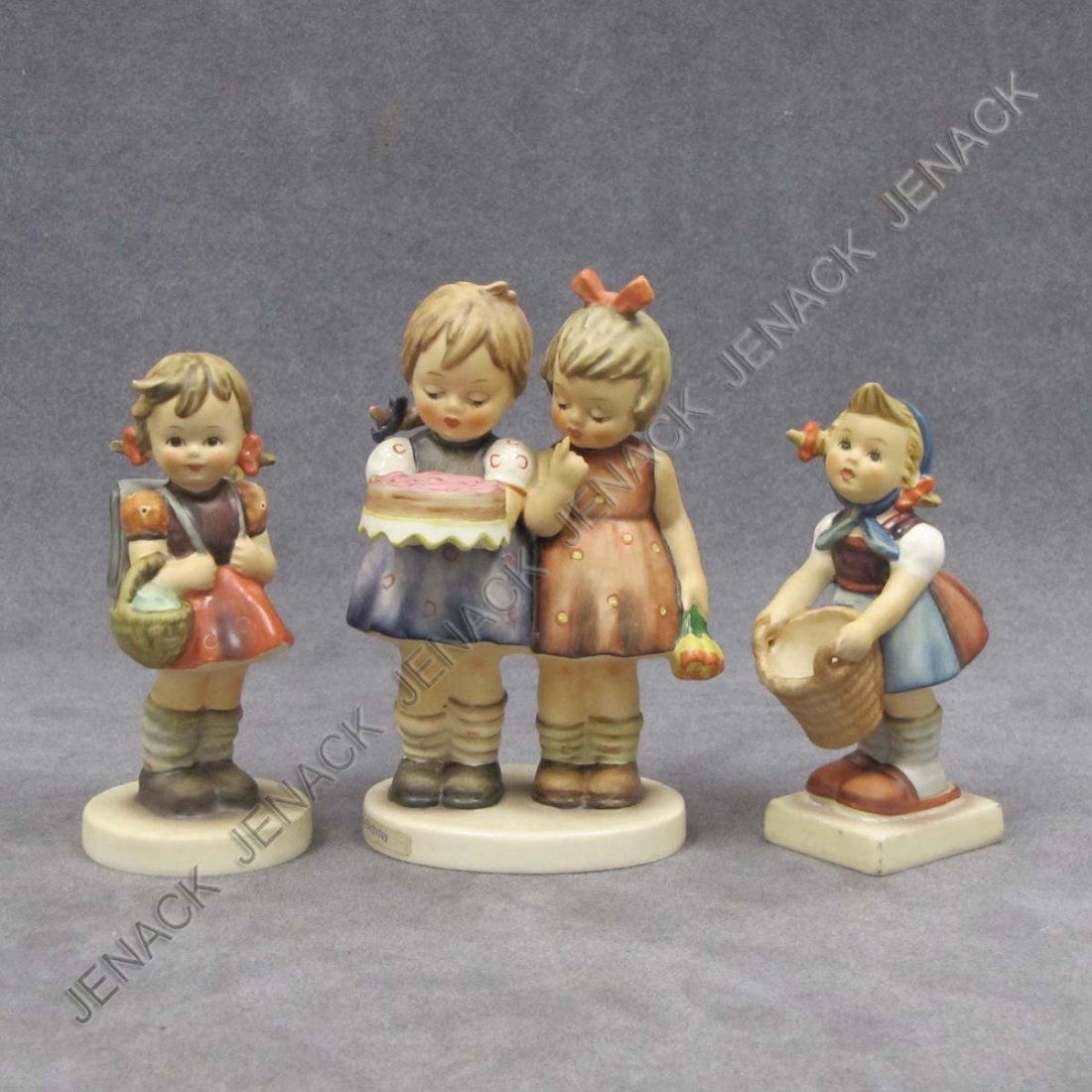 LOT (3) HUMMEL PORCELAIN FIGURES, TMK 6: LOT (3) HUMMEL PORCELAIN FIGURES, TMK 6 INCLUDING HAPPY BIRTHDAY, 176/0; LITTLE HELPER, 73; SCHOOL GIRL, 81 2/0. HEIGHT 4 1/2-5"
