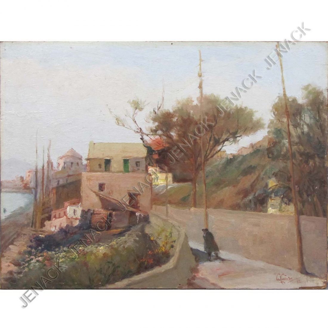 GIUSEPPE CASCIARO (FRENCH/ITALIAN 1863-1945), OIL: GIUSEPPE CASCIARO (FRENCH/ITALIAN 1863-1945), OIL ON BOARD, "ISCHIA", SIGNED AND TITLED 1932 (2X). 12 1/2 X 16 1/2"