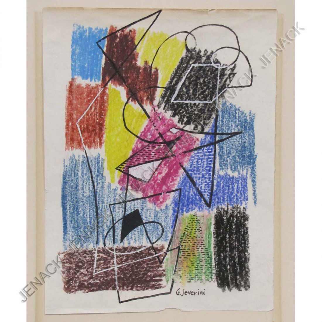 GINO SEVERINI (ITALIAN 1883-1966), INK AND CRAYON: GINO SEVERINI (ITALIAN 1883-1966), INK AND CRAYON ON PAPER, COMPOSITION, SIGNED (2X) 1951. SHEET 13 1/2 X 10 1/4"