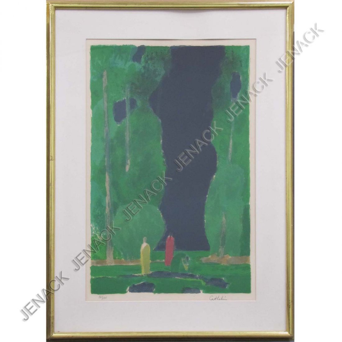 BERNARD CATHELIN (FRENCH 1919-2004), LITHOGRAPH: BERNARD CATHELIN (FRENCH 1919-2004), LITHOGRAPH, "CLAIRERE A CEYLAN", SIGNED #56/175. SIGHT 31 1/2 X 20"; FRAMED AND GLAZED-41 X 30" PROVENANCE: DAVID FINDLAY, 984 MADISON AVE, NYC LABEL VERSO