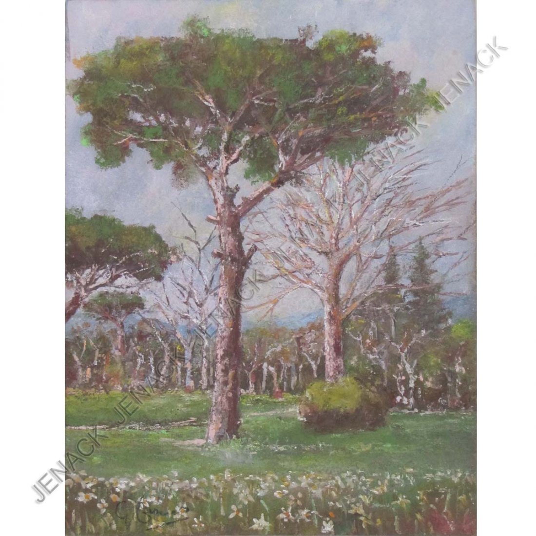 GIUSEPPE CASCIARO (FRENCH/ITALIAN 1863-1945): GIUSEPPE CASCIARO (FRENCH/ITALIAN 1863-1945), PASTEL ON CARDBOARD, PAESAGGIO, SIGNED AND STAMPED "CASCIARO GUISEPPE, NAPOLI". 10 1/2 X 8 1/4"