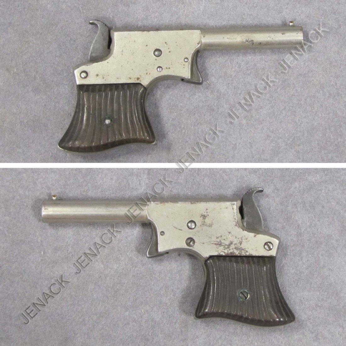 REMINGTON NO. 1 "SAW HANDLE DERRINGER" .22 CAL : REMINGTON NO. 1 "SAW HANDLE DERRINGER" .22 CAL BLACK POWDER RIM FIRE VEST POCKET PISTOL, NO #, BL 3 1/4", C.1860'S