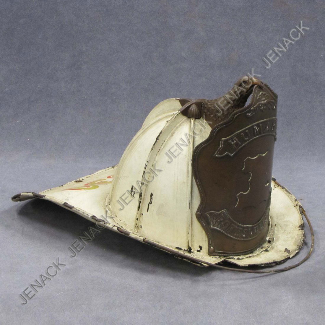 ANTIQUE CAIRNS (8-PANEL) LEATHER HIGH EAGLE HELMET: ANTIQUE CAIRNS (8-PANEL) LEATHER HIGH EAGLE FIREMAN'S HELMET, 19TH CENTURY (IMPERFECTIONS)