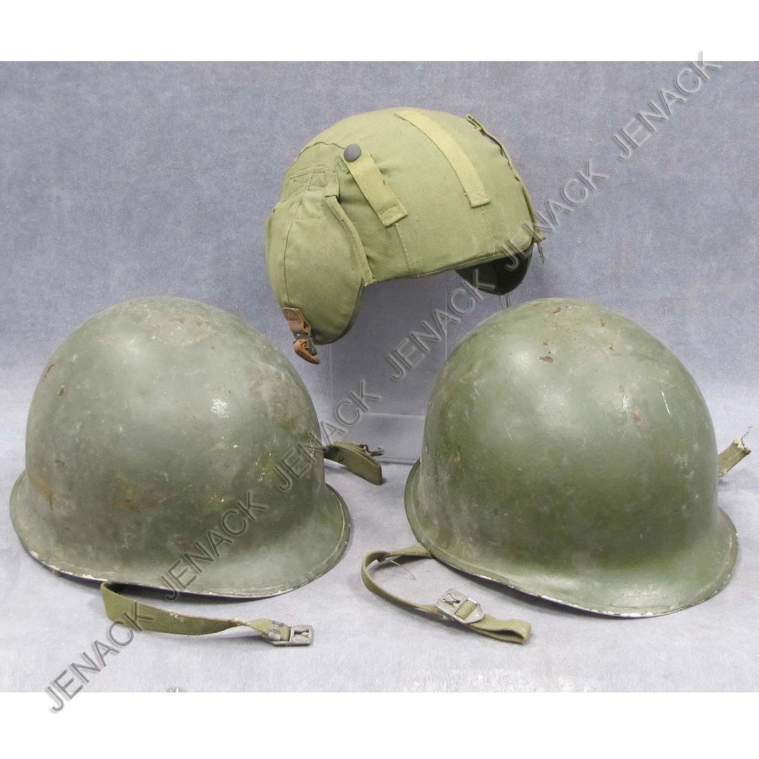 LOT (3) WWII GI HELMETS; NAVY GUNNER'S FLACK HELME: LOT (3) WWII GI HELMETS INCLUDING NAVY GUNNER'S FLACK HELMET