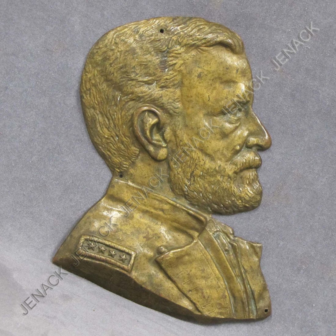 CAST BRONZE RELIEF PLAQUE, GENERAL U.S. GRANT: CAST BRONZE RELIEF PLAQUE, GENERAL ULYSSES S. GRANT, SIGNED 1885. HEIGHT 9 1/2"