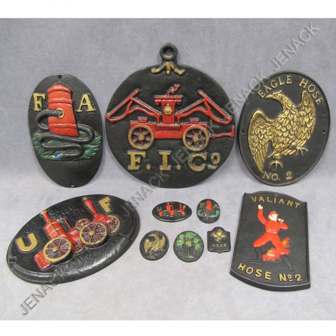 LOT (10) ASSORTED CAST IRON FIRE MARKS: LOT (10) ASSORTED CAST IRON FIRE MARKS INCLUDING MINIATURES