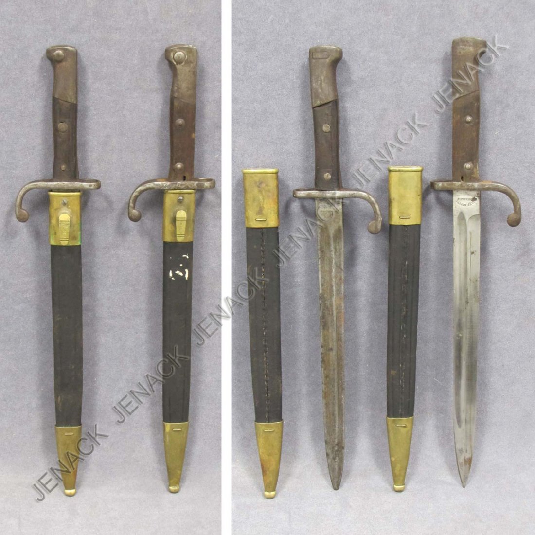 LOT (2) MAUSER MODEL 1909 BAYONETS/SCABBARDS: LOT (2) MAUSER MODEL 1909 BAYONETS/SCABBARDS. LENGTH 17 3/4"
