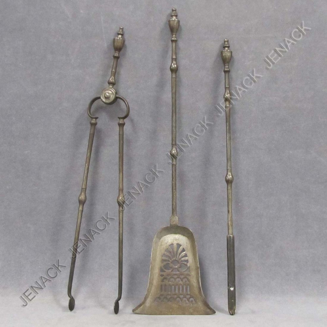 SET (3) REGENCY SHEFFIELD STEEL FIRE PLACE TOOLS: SET (3) REGENCY SHEFFIELD STEEL FIRE PLACE TOOLS INCLUDING TONGS, SHOVEL, AND POKER, 18/19TH CENTURY