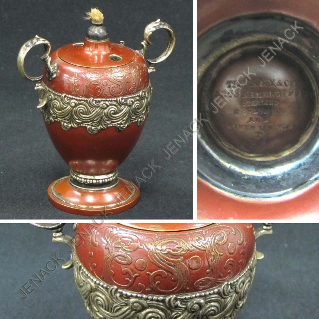 TIFFANY & CO. MAKERS STERLING PERFUME LAMP: TIFFANY & CO. MAKERS STERLING, MIXED METAL, SPIRIT LAMP, #15363-7980. HEIGHT 4 1/2"; GROSS WEIGHT 5.24 OZT (MISSING CAP, LIGHTING STICKS)